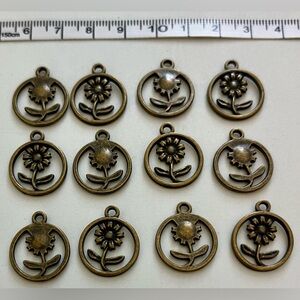 Vintage Bronze-Colored Flower Charms
